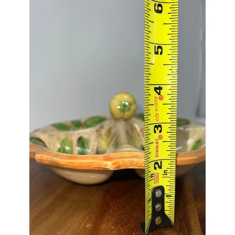 Vintage‎ Italian Style Majolica Ceramic Divided Serving Dish Floral Pear Handle